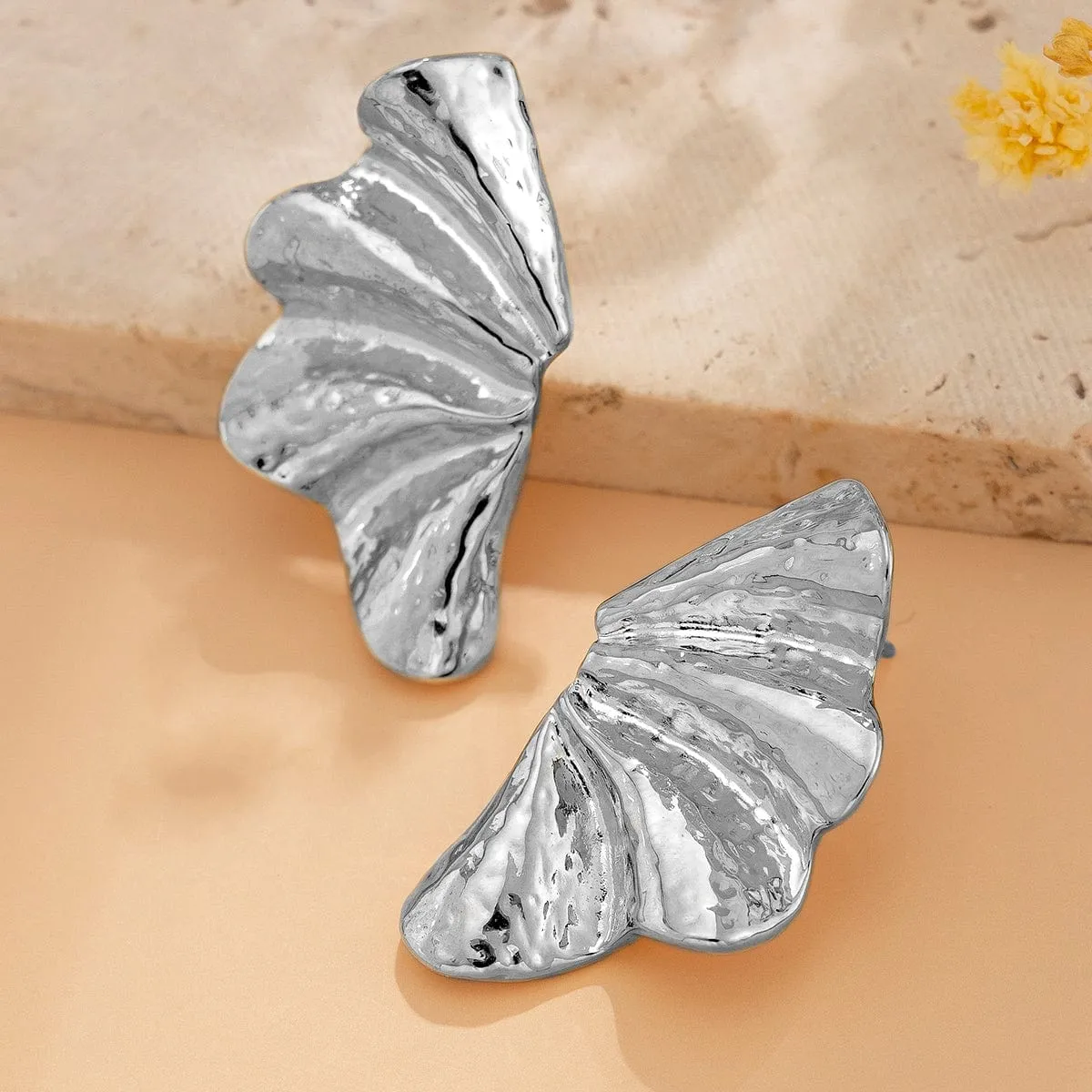 Geometric Gold Silver Plated Wing Shaped Earrings