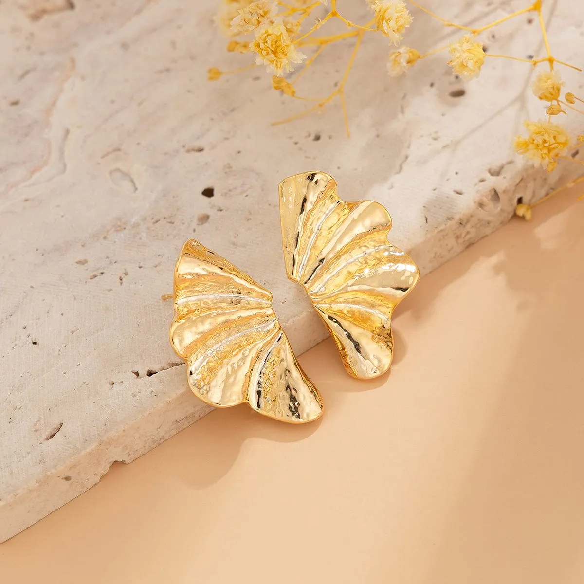 Geometric Gold Silver Plated Wing Shaped Earrings
