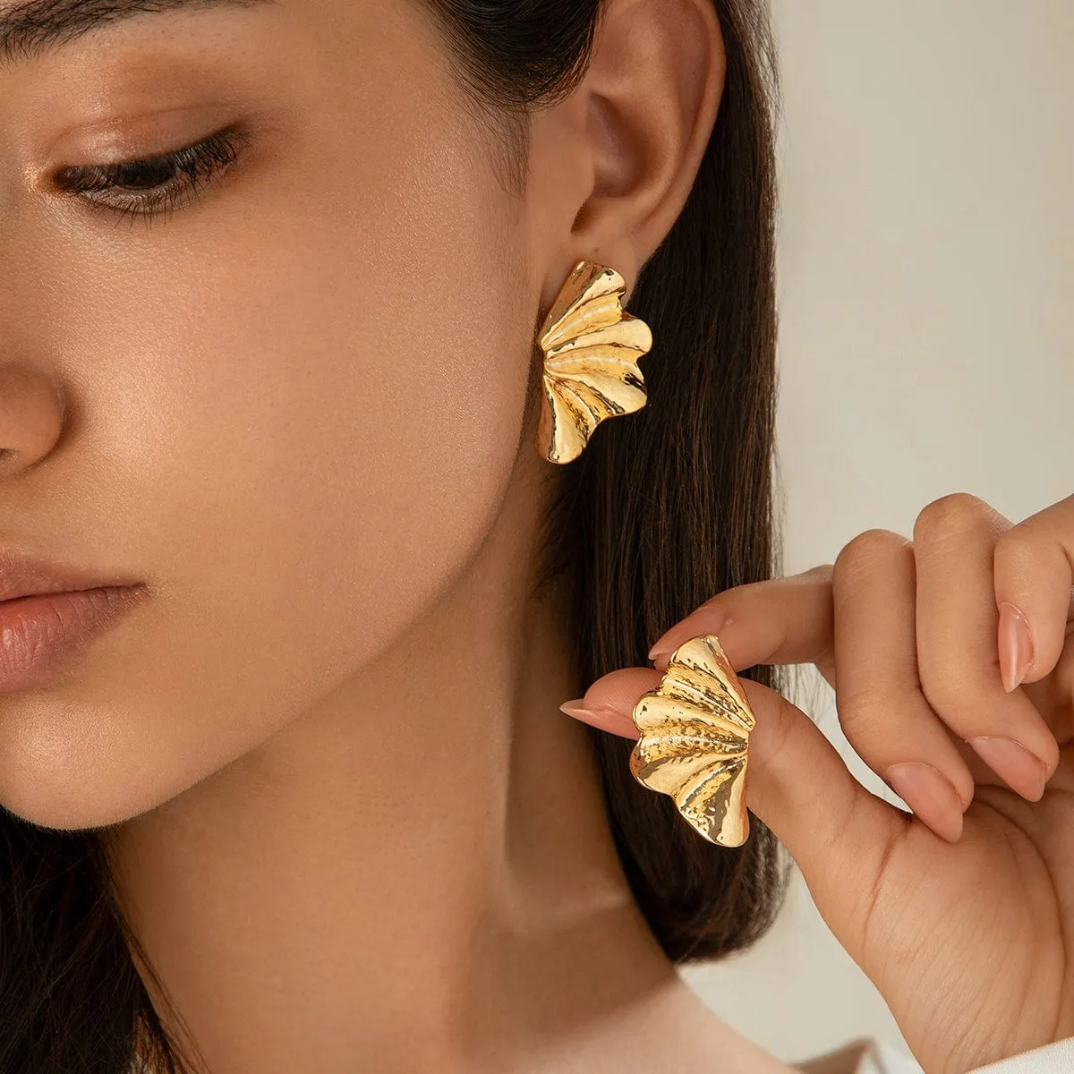 Geometric Gold Silver Plated Wing Shaped Earrings