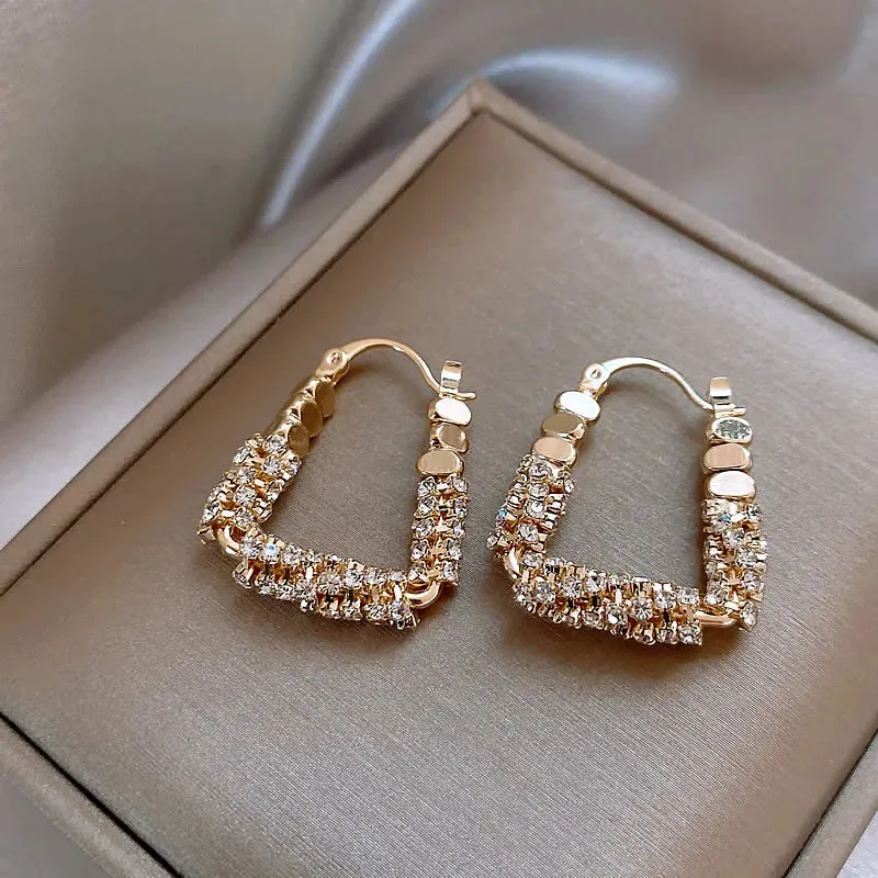 Geometric Irregular Micro Set Zircon Metal Earrings Luxury Ear Accessories Fashion Jewelry