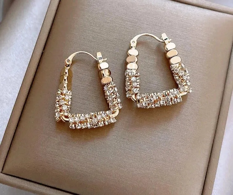 Geometric Irregular Micro Set Zircon Metal Earrings Luxury Ear Accessories Fashion Jewelry