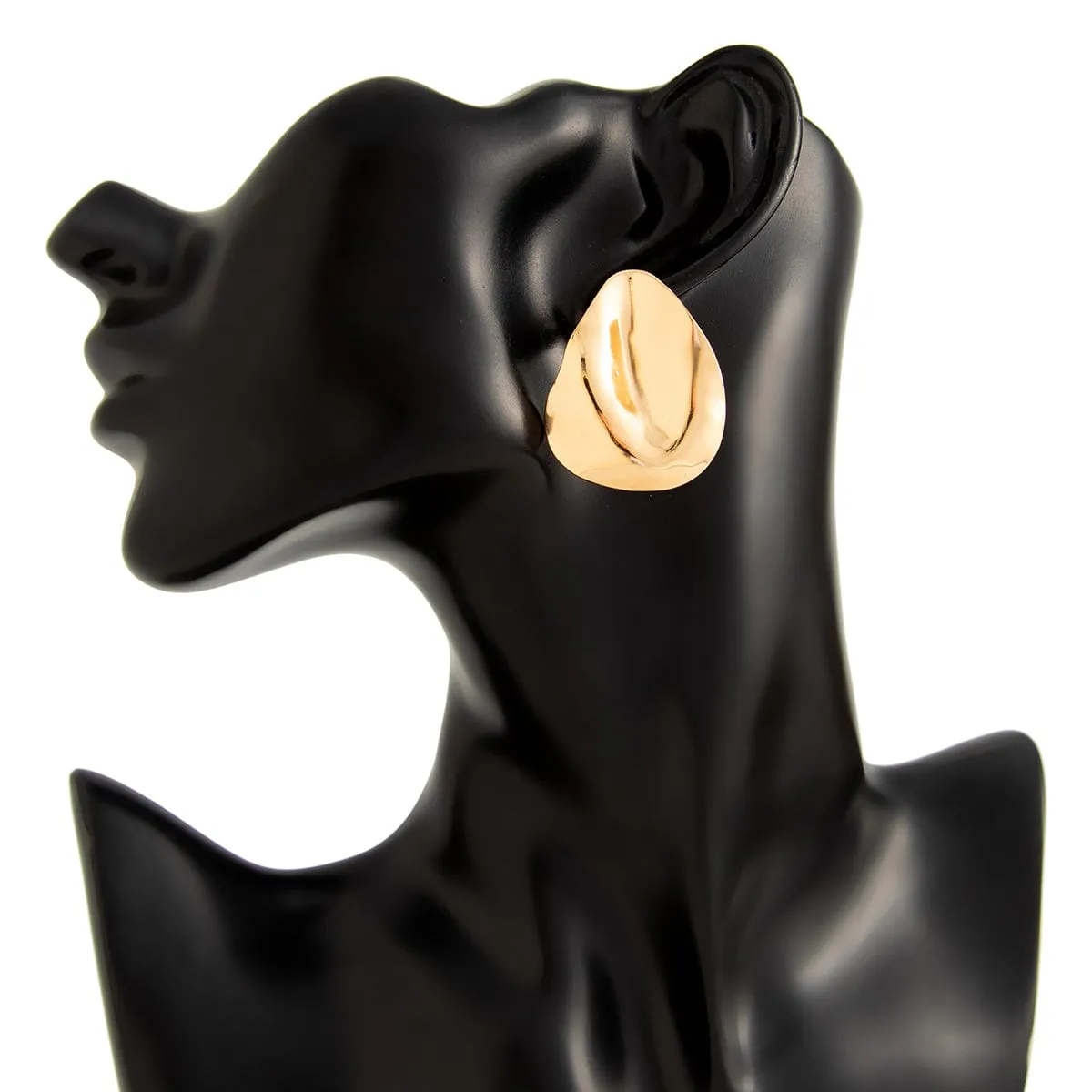 Geometric Metallic Pleated Waterdrop Stud Earrings