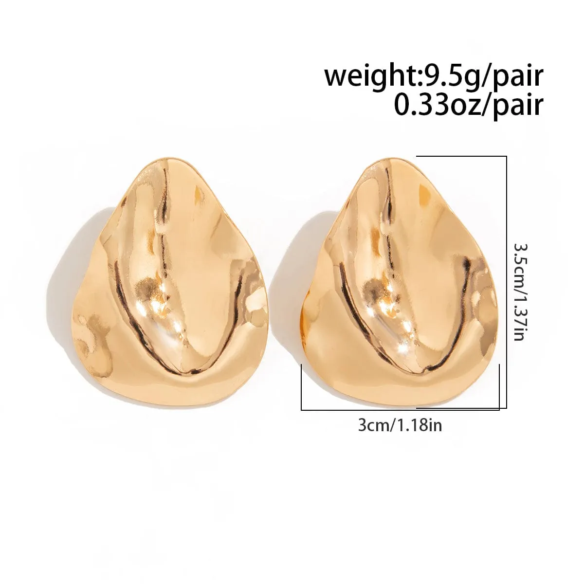 Geometric Metallic Pleated Waterdrop Stud Earrings