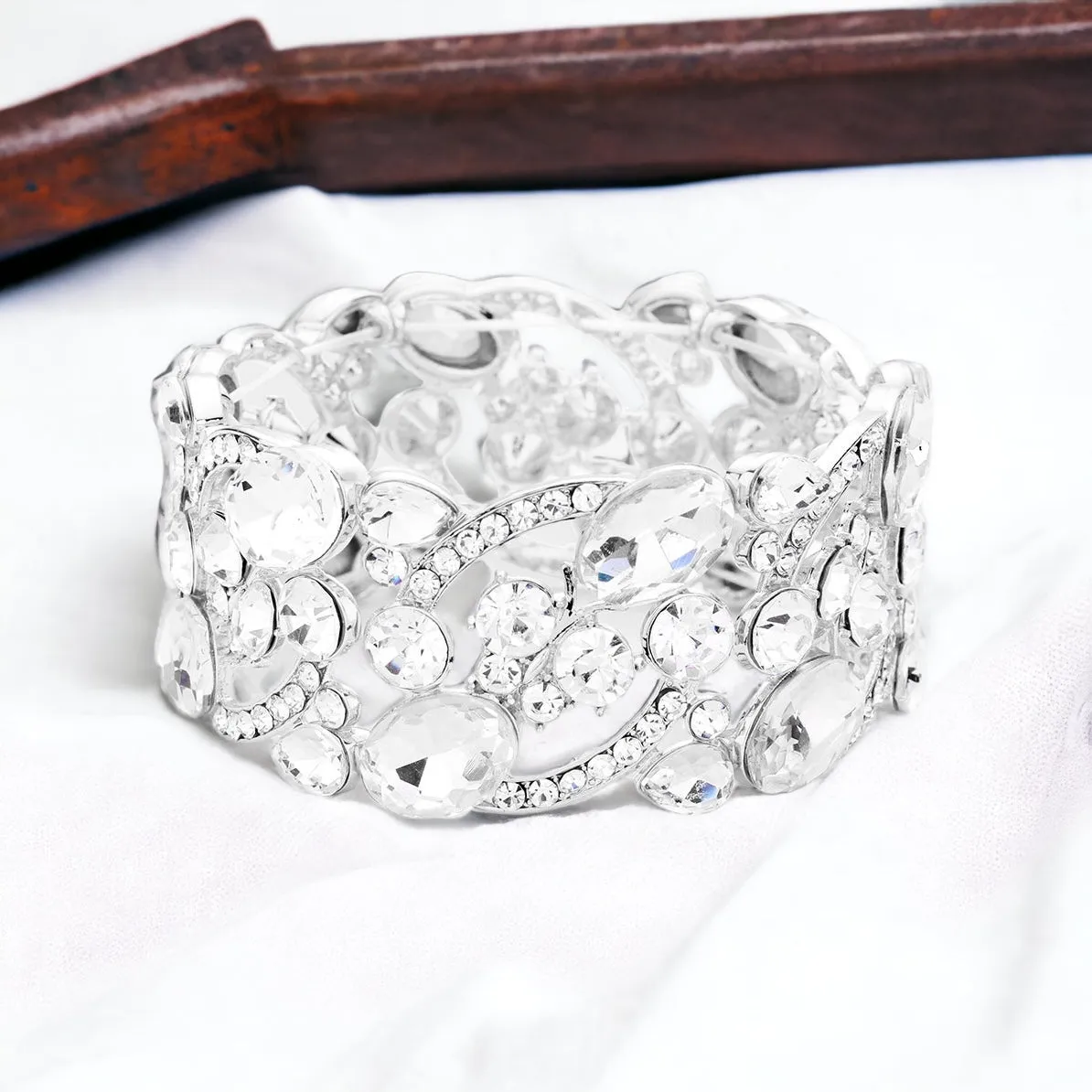 GIA - clear pave accented stretch rhinestone bracelet