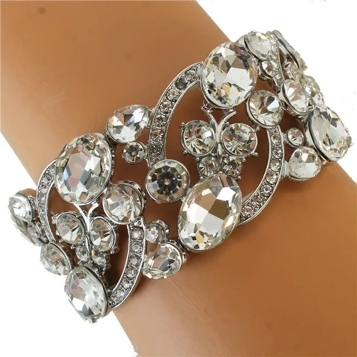 GIA - clear pave accented stretch rhinestone bracelet