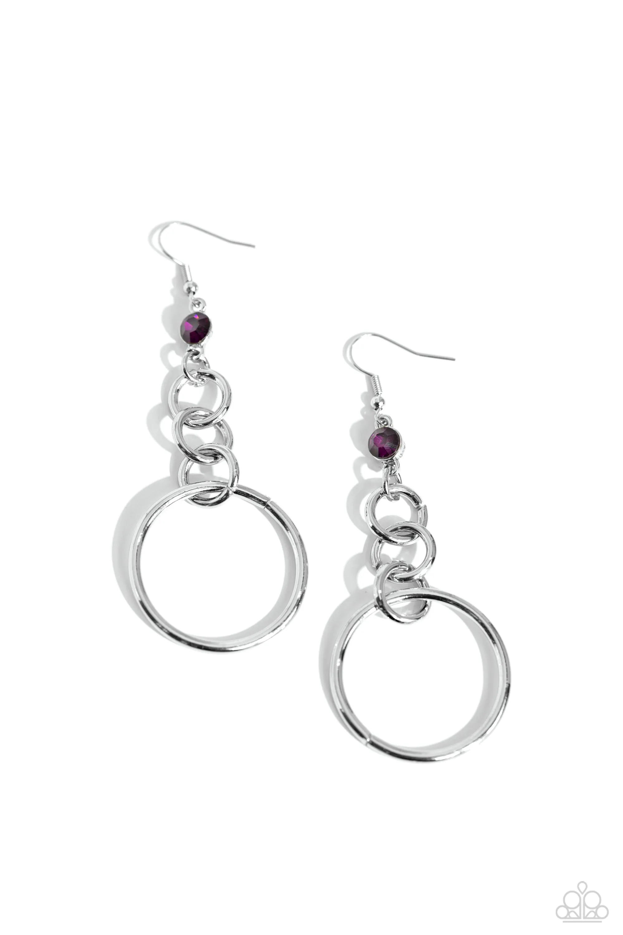 Glitzy Gesture - Purple - Rhinestone Silver Interlinked Hoop Paparazzi Fishhook Earrings