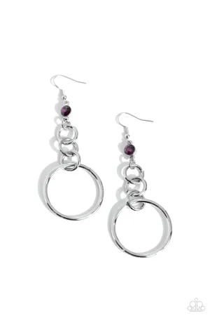 Glitzy Gesture - Purple - Rhinestone Silver Interlinked Hoop Paparazzi Fishhook Earrings