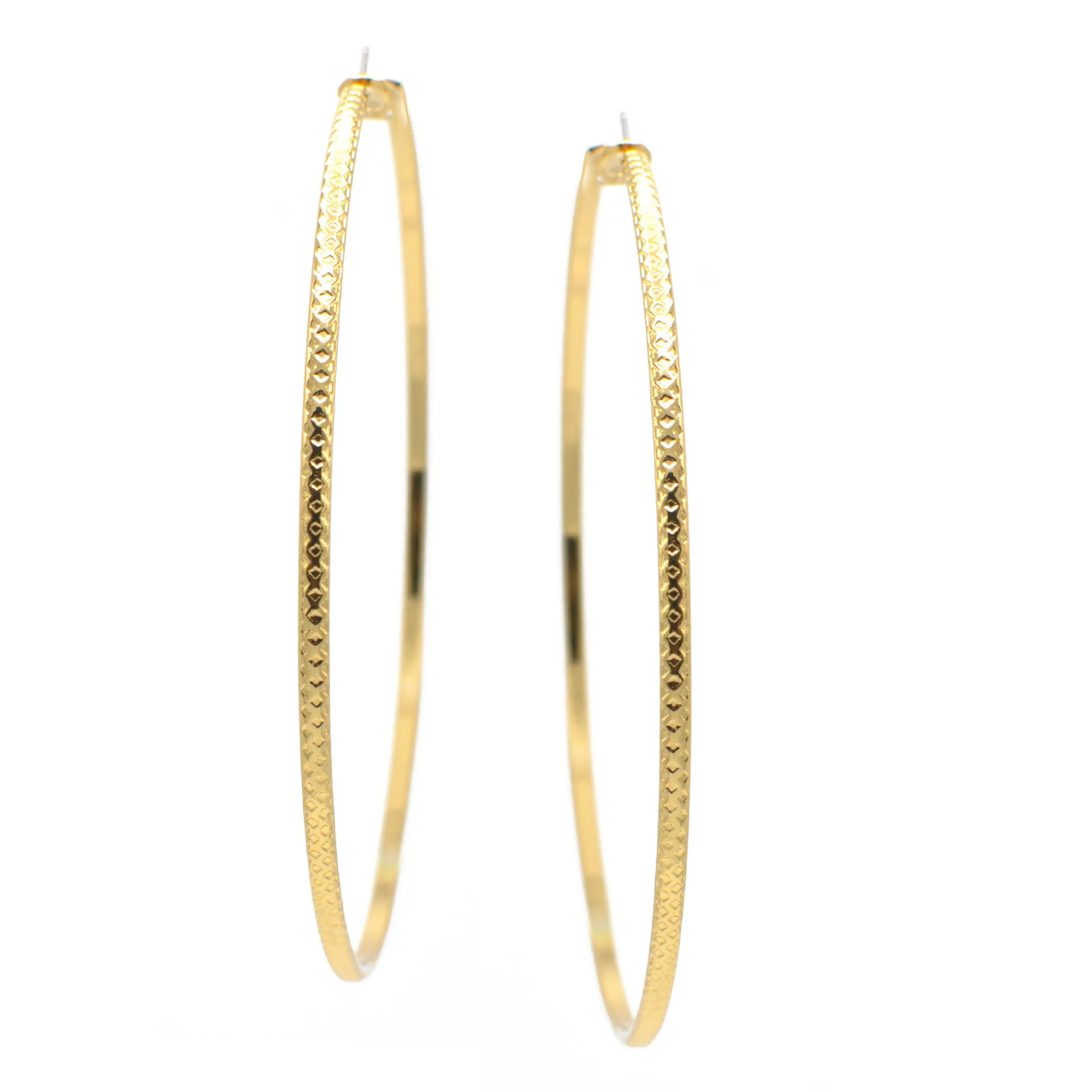 GOLD 3.25" INCH DIAMETER LARGE AND THIN HOOP ROUND EARRINGS#SQ325E-5208GLD (GC5)