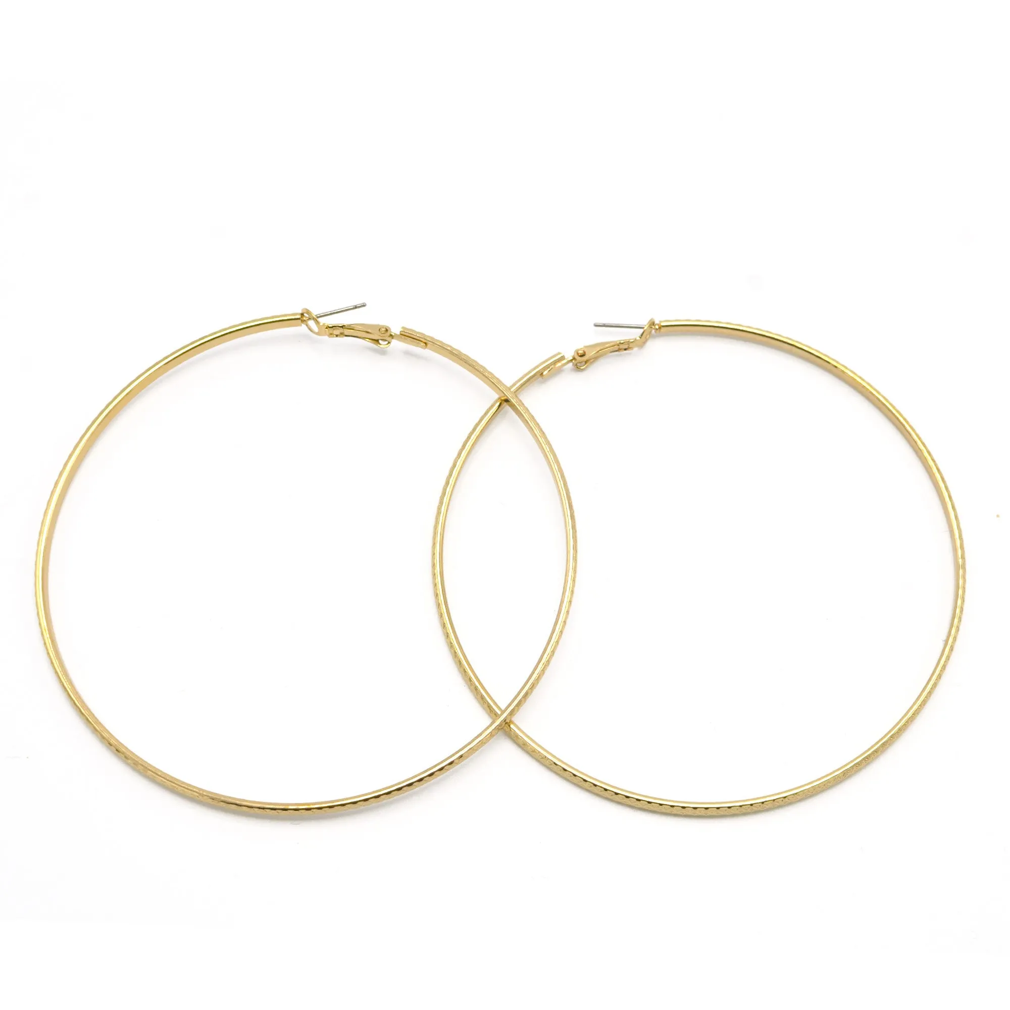 GOLD 3.25" INCH DIAMETER LARGE AND THIN HOOP ROUND EARRINGS#SQ325E-5208GLD (GC5)