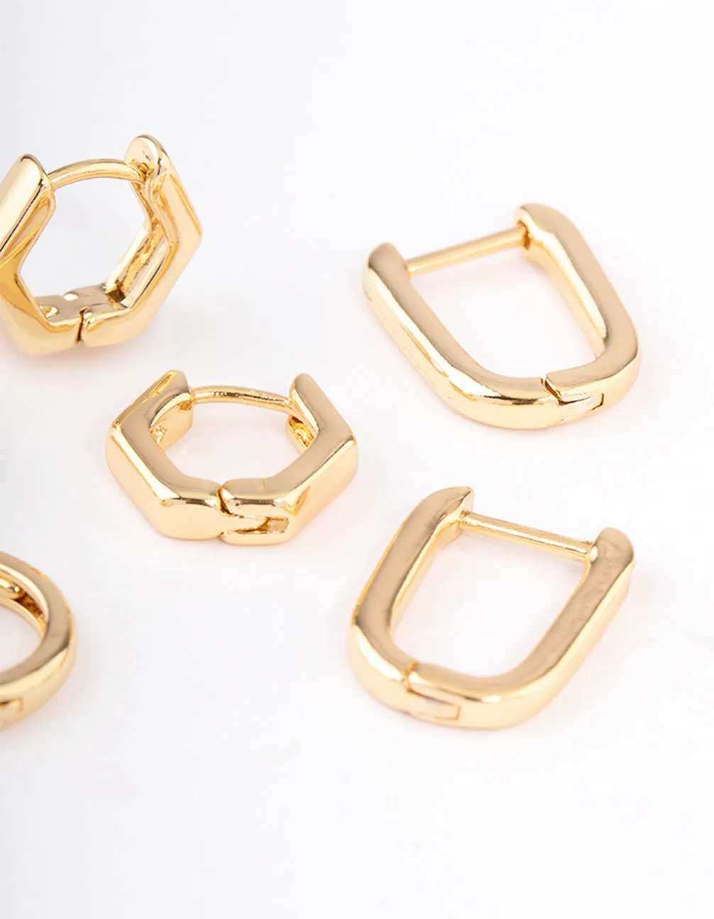 Gold Plated Brass Hexagon Hoop Earrings Pack