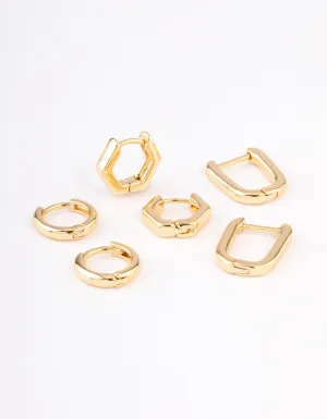 Gold Plated Brass Hexagon Hoop Earrings Pack