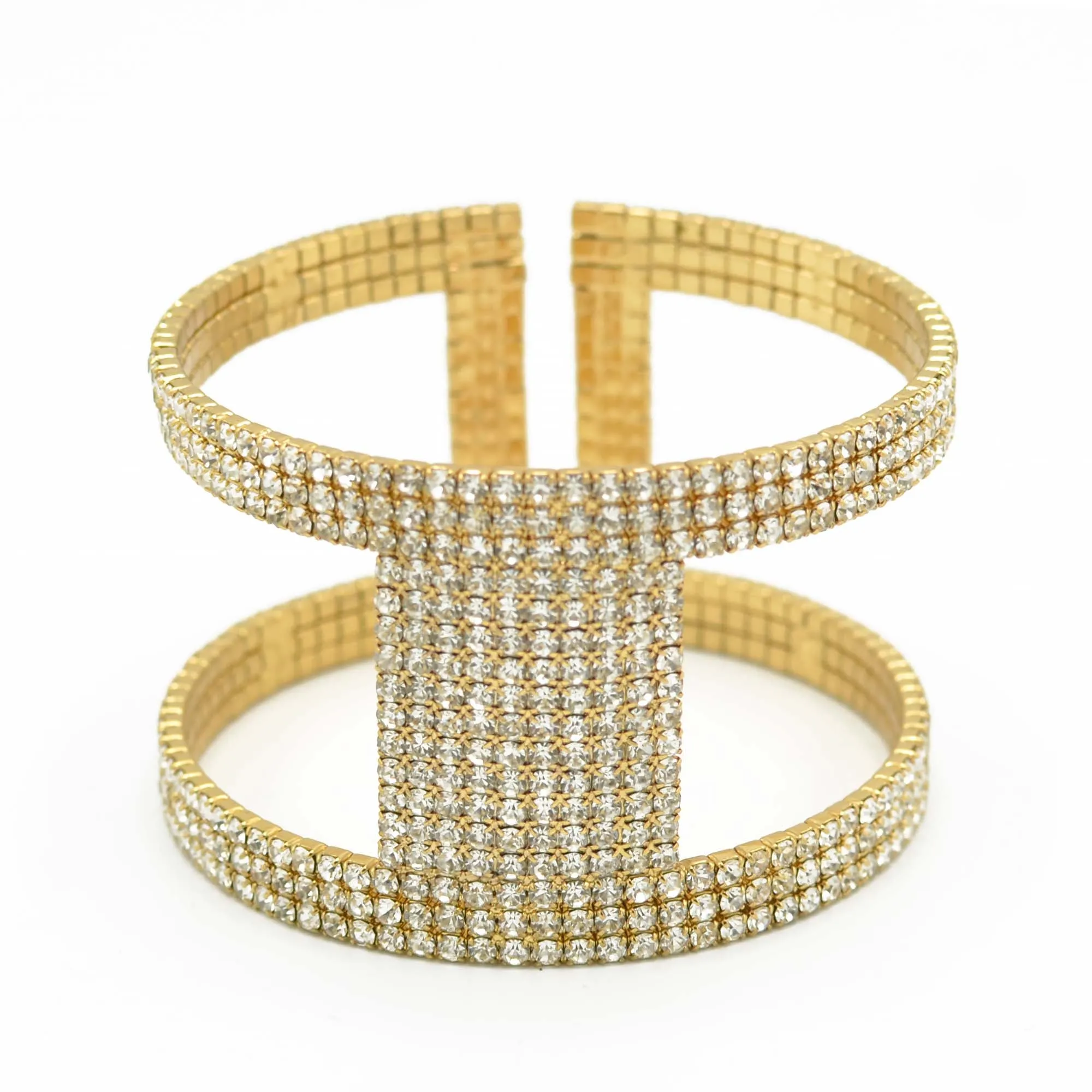 GOLD RHINESTONE CRYSTAL COIL MEMORY WIRE BRACELET #83154CR-G
