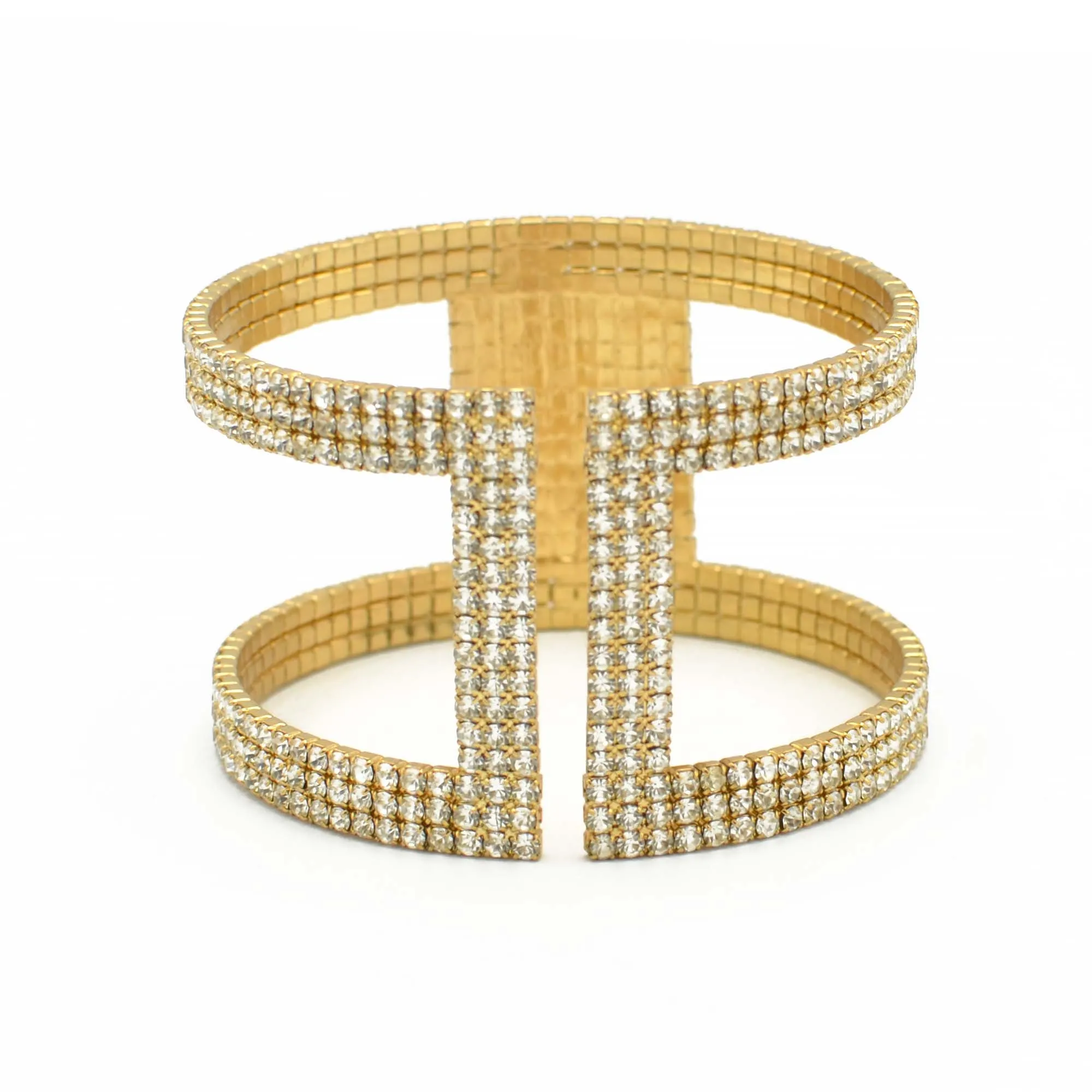 GOLD RHINESTONE CRYSTAL COIL MEMORY WIRE BRACELET #83154CR-G