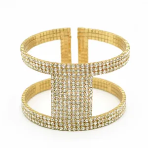 GOLD RHINESTONE CRYSTAL COIL MEMORY WIRE BRACELET #83154CR-G