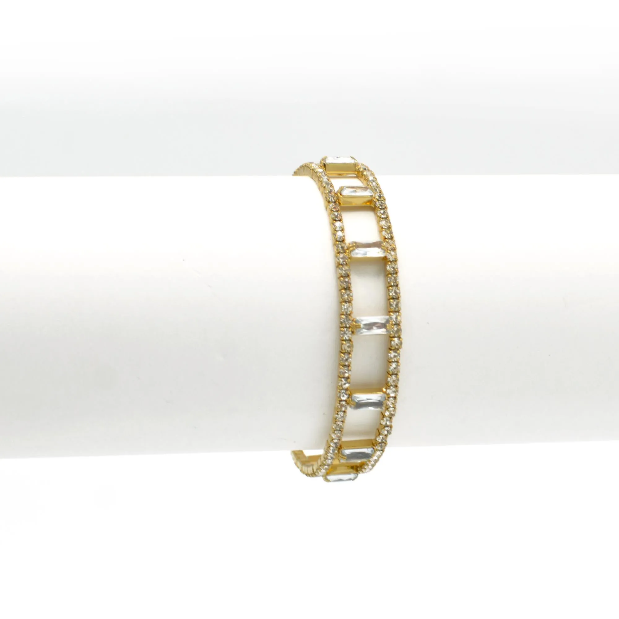 GOLD RHINESTONE CRYSTAL MEMORY COIL WIRE BRACELET #83788CR-G(Q-Line)