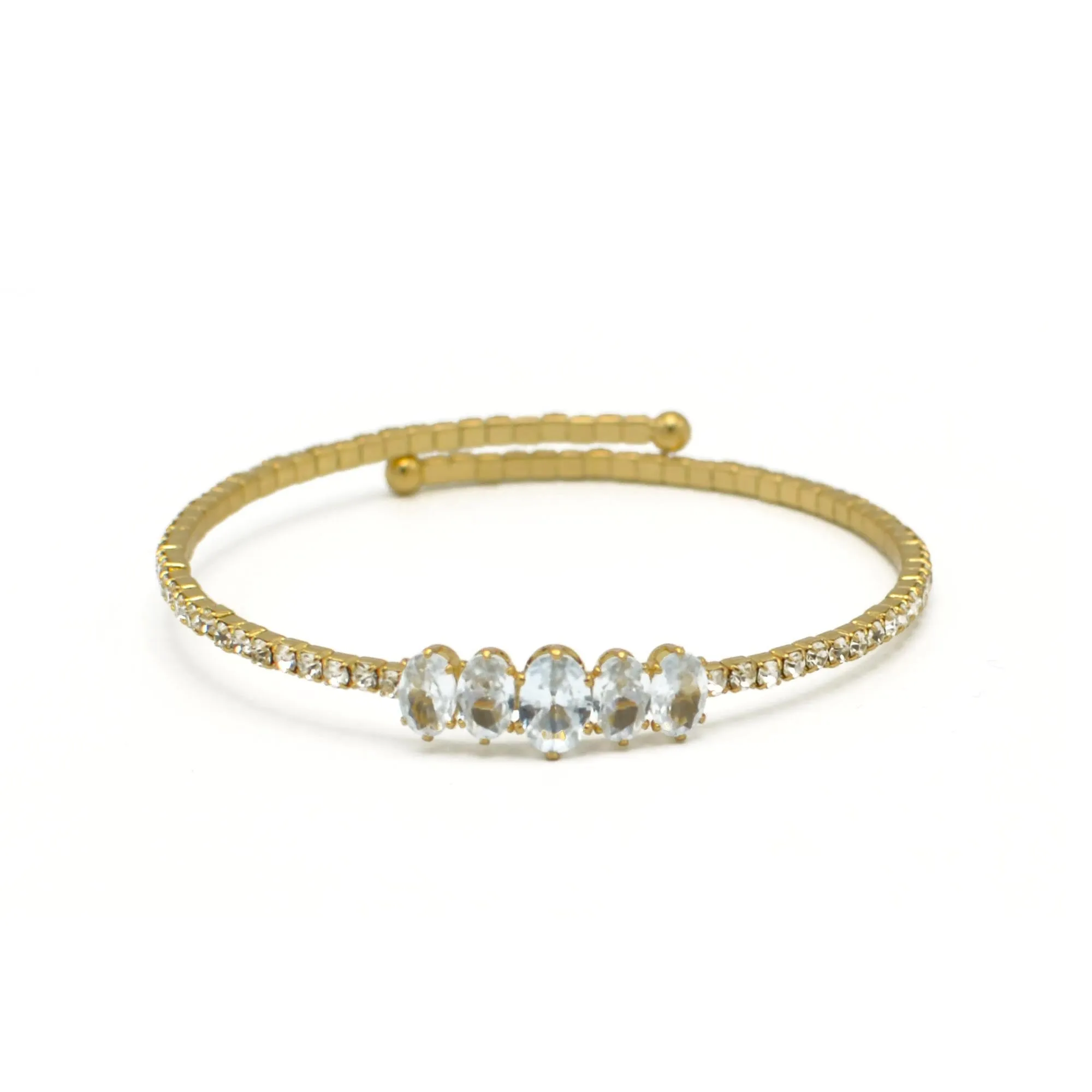 GOLD RHINESTONE CRYSTAL MEMORY WIRE BRACELET #83828CR-G