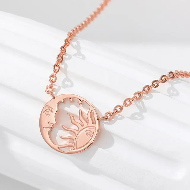 Gold Silver Color Crescent Moon Sun Pendent Necklaces For Women