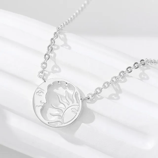 Gold Silver Color Crescent Moon Sun Pendent Necklaces For Women