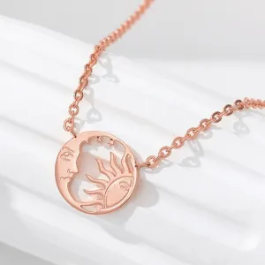 Gold Silver Color Crescent Moon Sun Pendent Necklaces For Women