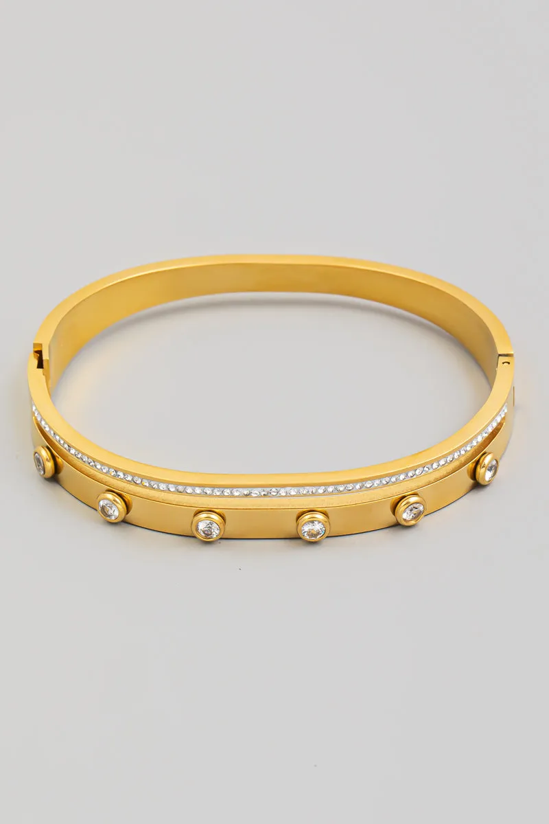 Gold Stainless Steel Rhinestone Studded Bracelet