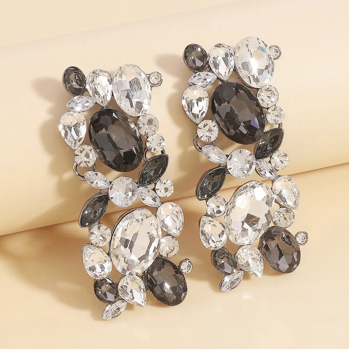 Gray Crystal & Rhodium-Plated Cluster Drop Earrings