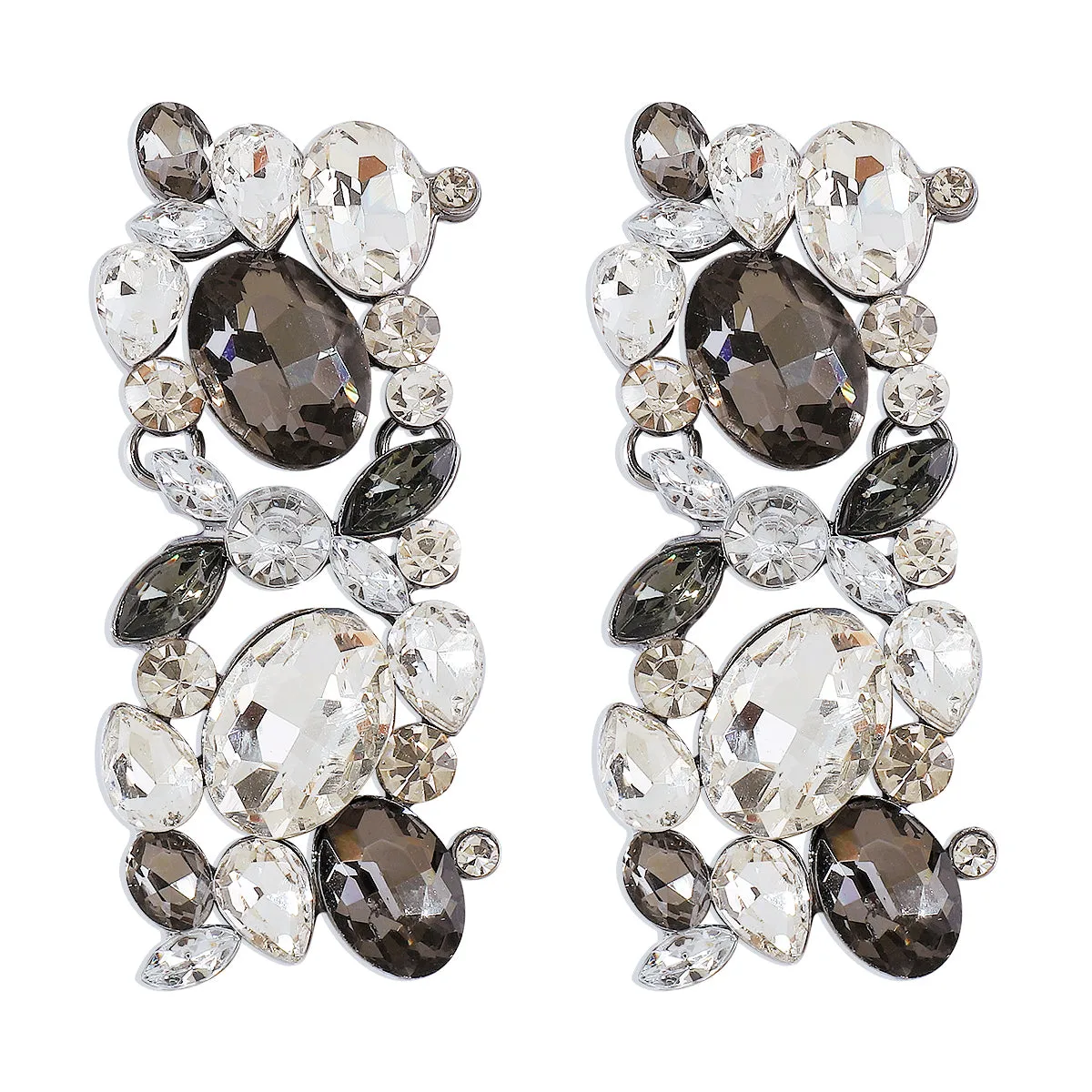 Gray Crystal & Rhodium-Plated Cluster Drop Earrings