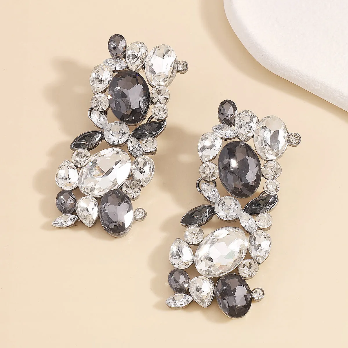 Gray Crystal & Rhodium-Plated Cluster Drop Earrings