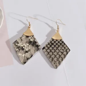 Gray Polyurethane & 18K Gold-Plated Snake-Print Rhombus Drop Earrings