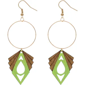 Green Geometric Wooden Hoop Earrings