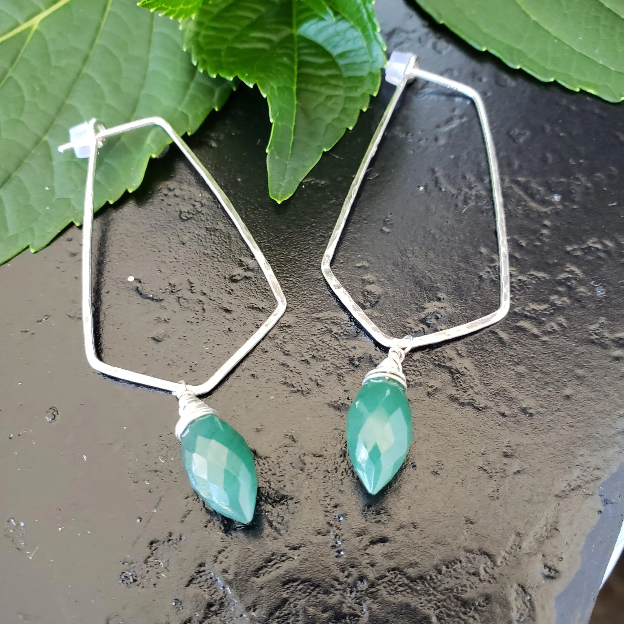 Green onyx geometric hoops