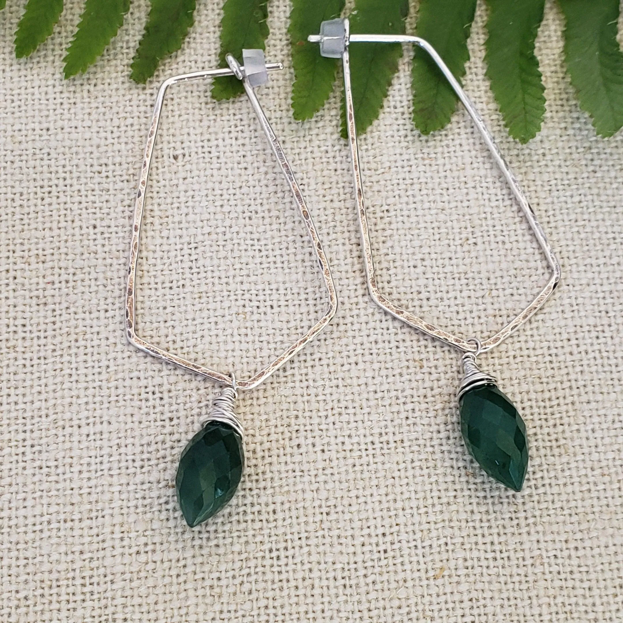 Green onyx geometric hoops