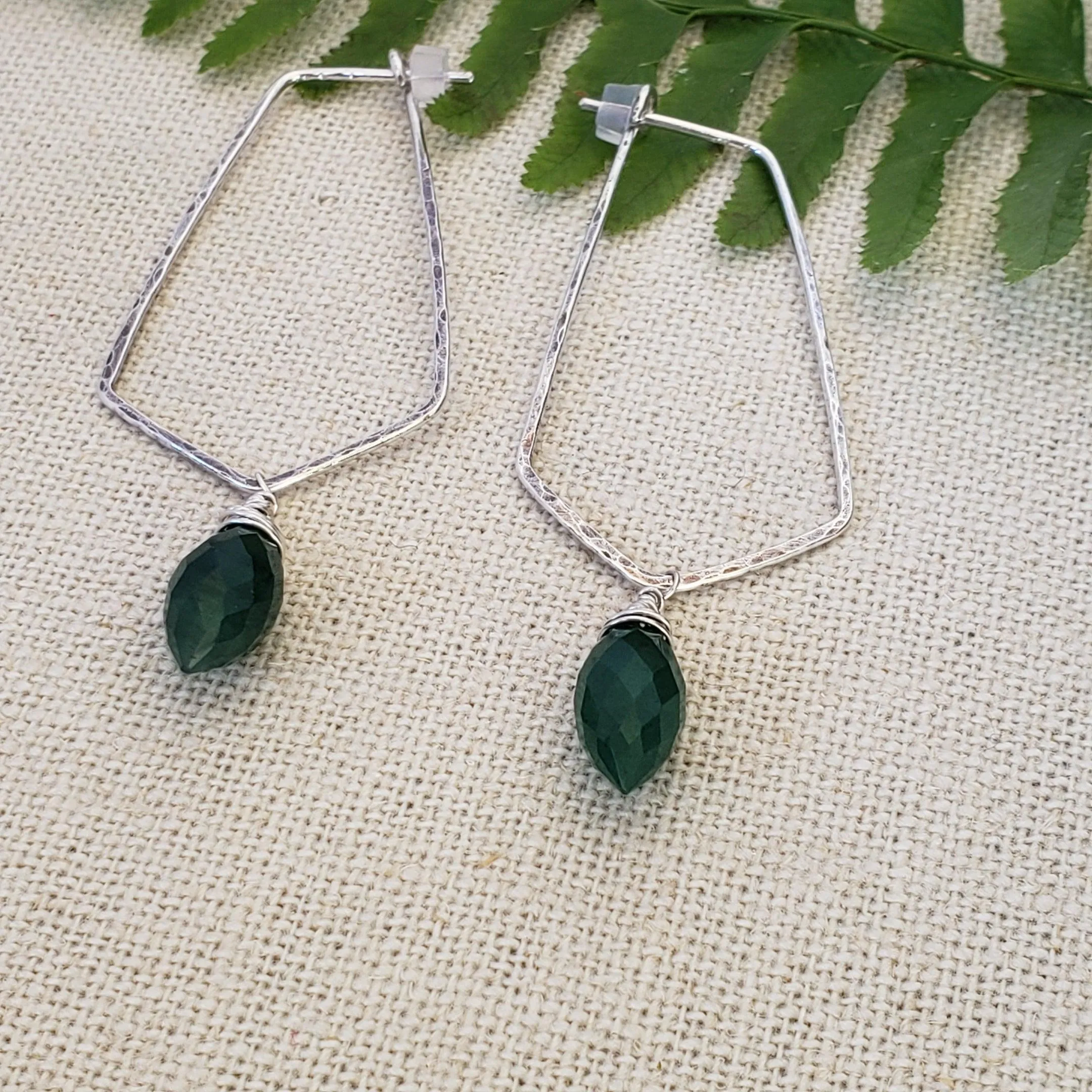 Green onyx geometric hoops