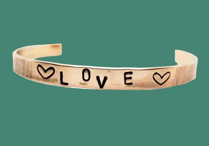 Handcrafted Copper Bracelet Cuff – Stamped with Meaningful Words & Symbols, 6" Length