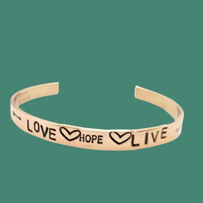 Handcrafted Copper Bracelet Cuff – Stamped with Meaningful Words & Symbols, 6" Length