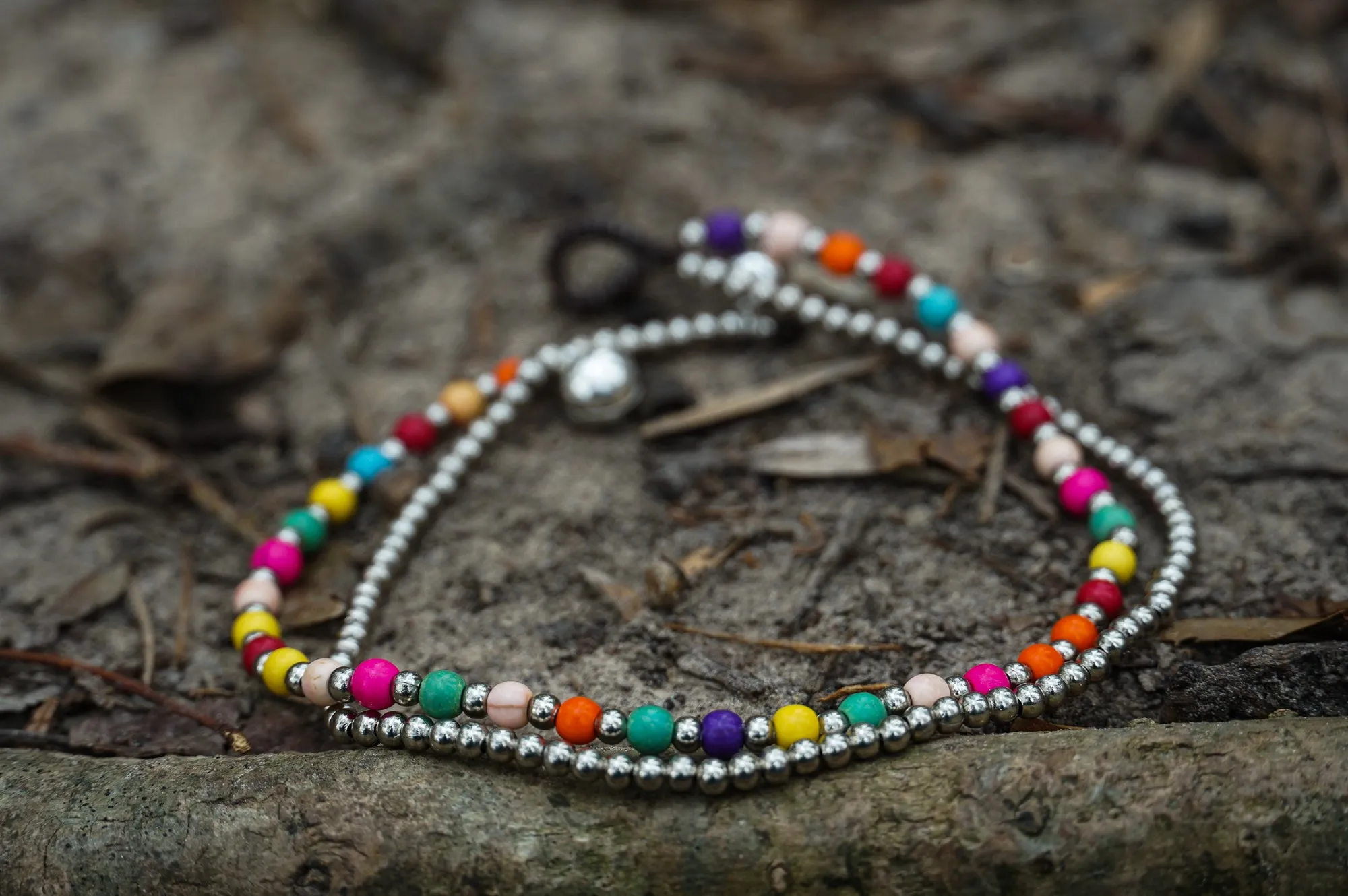 Handcrafted Elephant Boho Silver Anklet - 10 Inches Length, Thai Artisan-made with Cotton, Silver, Stone