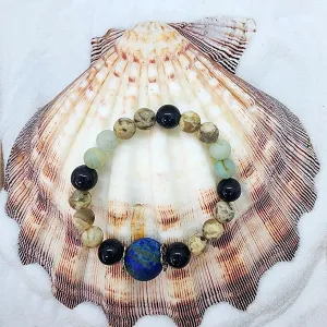 Handcrafted Gemstone Stretch Bracelet with Azurite Malachite Centerpiece - Encouragement, Grounding n