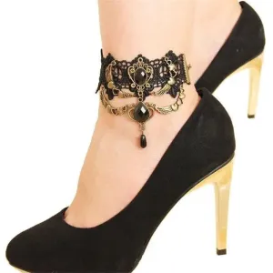 Handmade Black Vintage Women Anklets Leg Accessories Luxury Lady Jewelry Party Foot Accessory