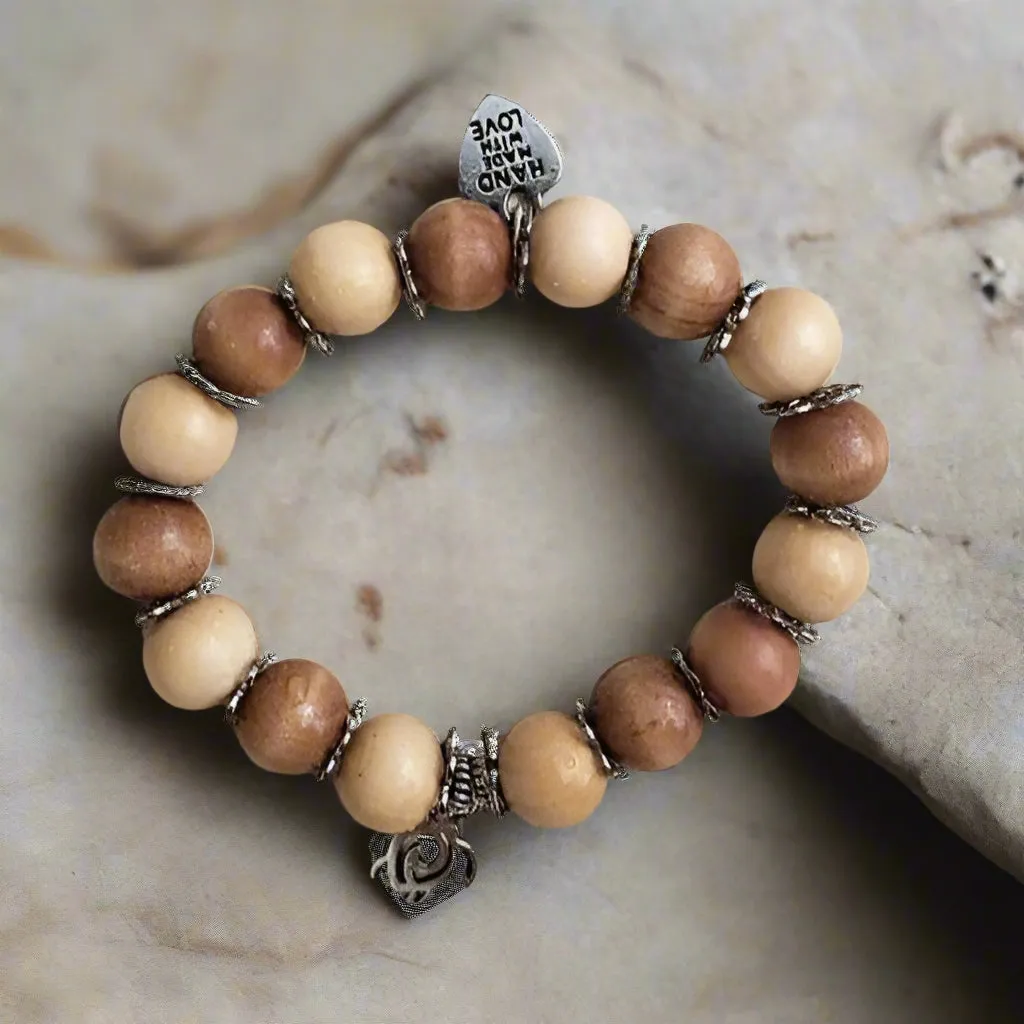 Handmade Boho Style Stretch Turtle Charm Bracelet with Sandalwood Beads