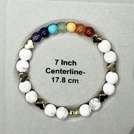 Handmade Chakra Stretch Bracelet with White Howlite & Gold Heart Spacers – Natural Gemstones✨