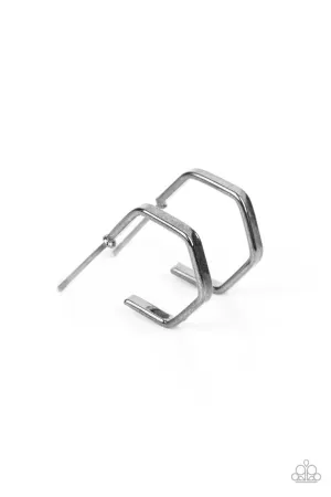 Haute Hexagons - Black - Geometric Gunmetal Paparazzi Tiny Hoop Earrings