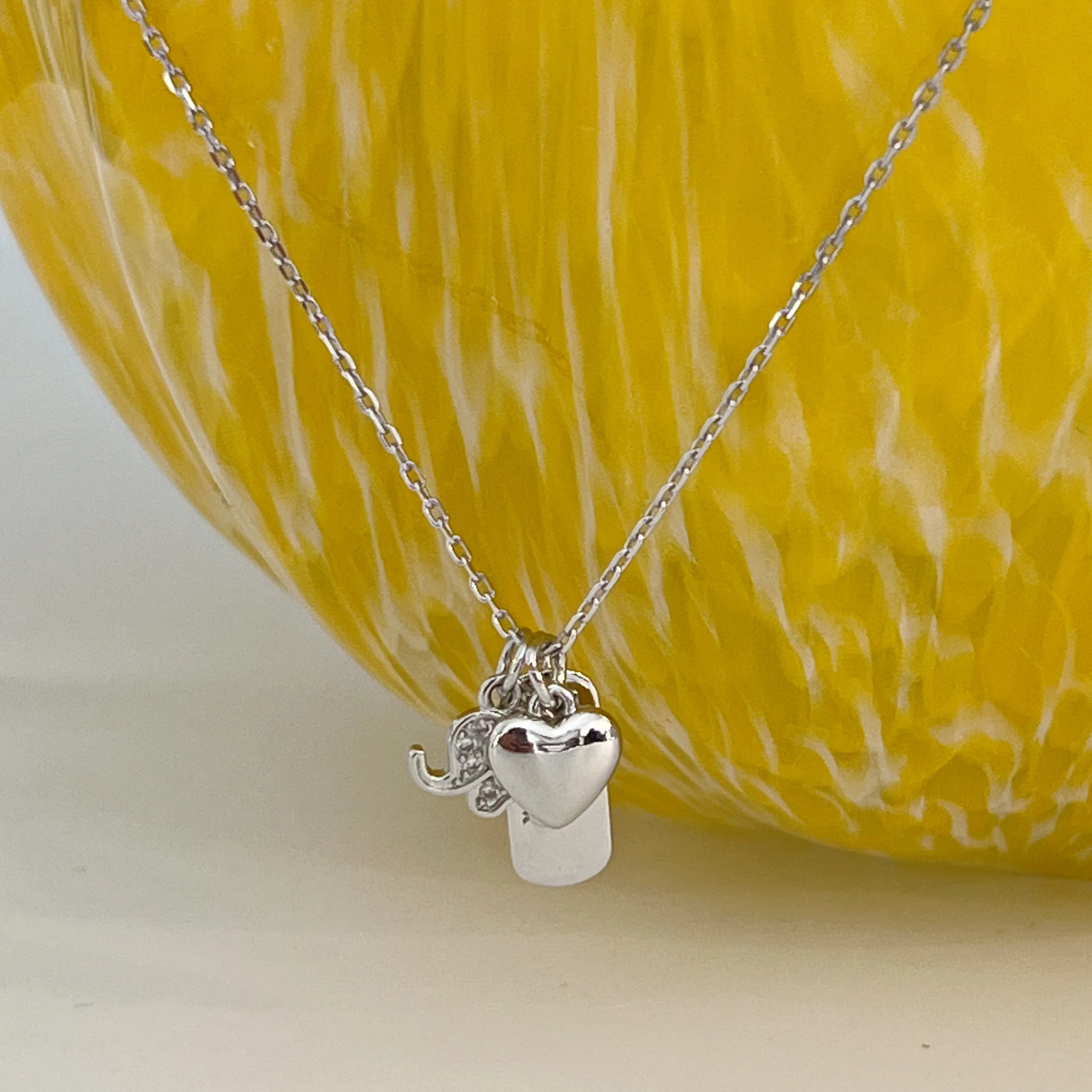 Heart & Elephant Luck Necklace - Silver