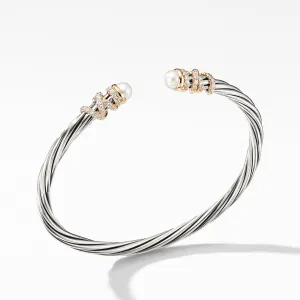 Helena End Station Bracelet with Pearls, Diamonds and 18K Gold, 4mm, Size Medium