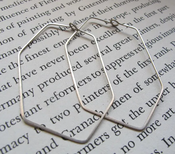 Hexagon Geometric Sterling Silver Hoops - Long Polygon Hoops