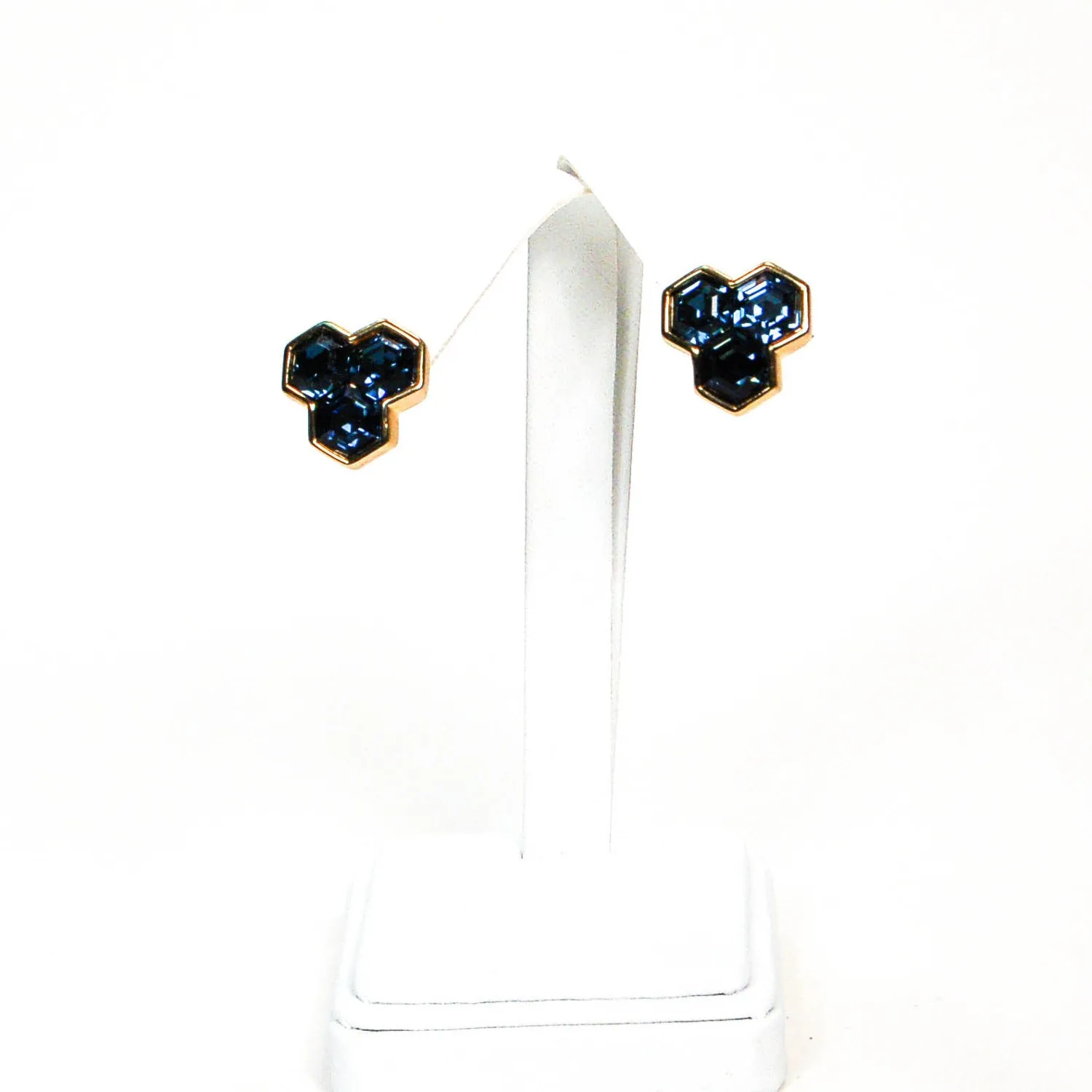 Hexagonal Blue Rhinestone Earrings by Swarovski