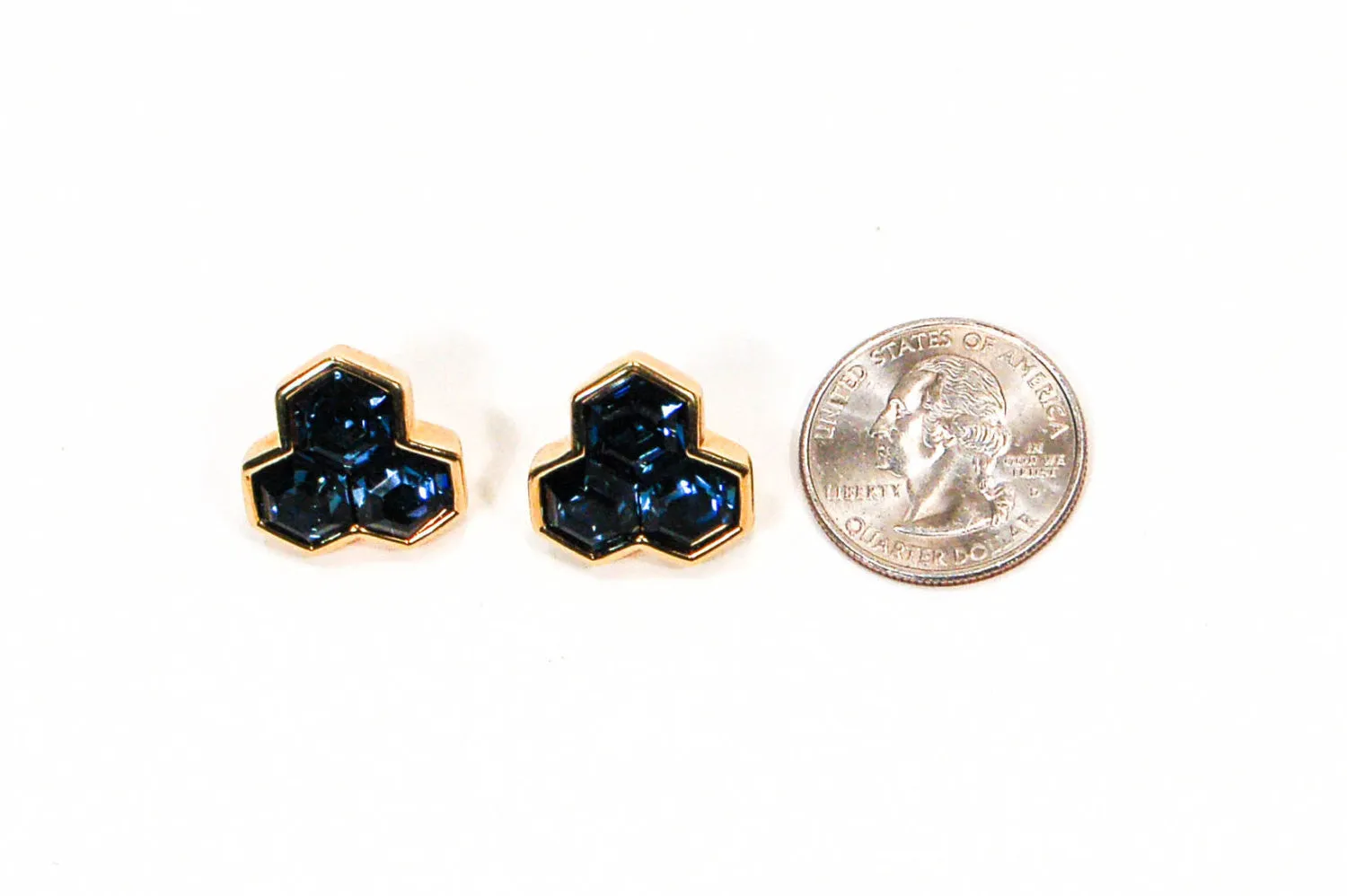 Hexagonal Blue Rhinestone Earrings by Swarovski