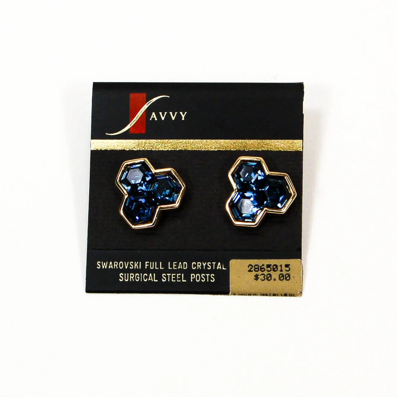 Hexagonal Blue Rhinestone Earrings by Swarovski