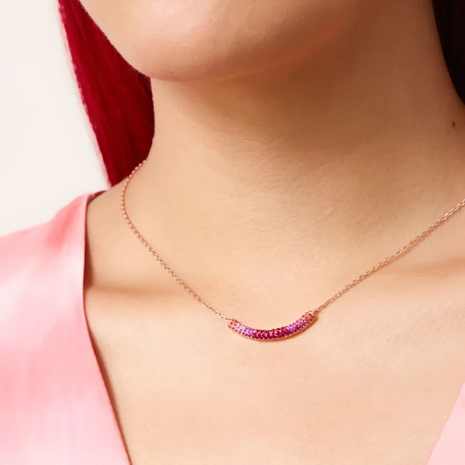Hillberg & Berk Sterling Silver Rose Plated Prismatic Pink Holiday Curved Bar Necklace
