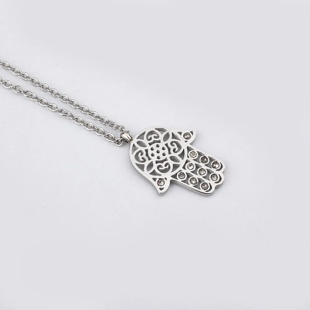 Hollow Hamsa Hand of Fatima Pendant Necklace