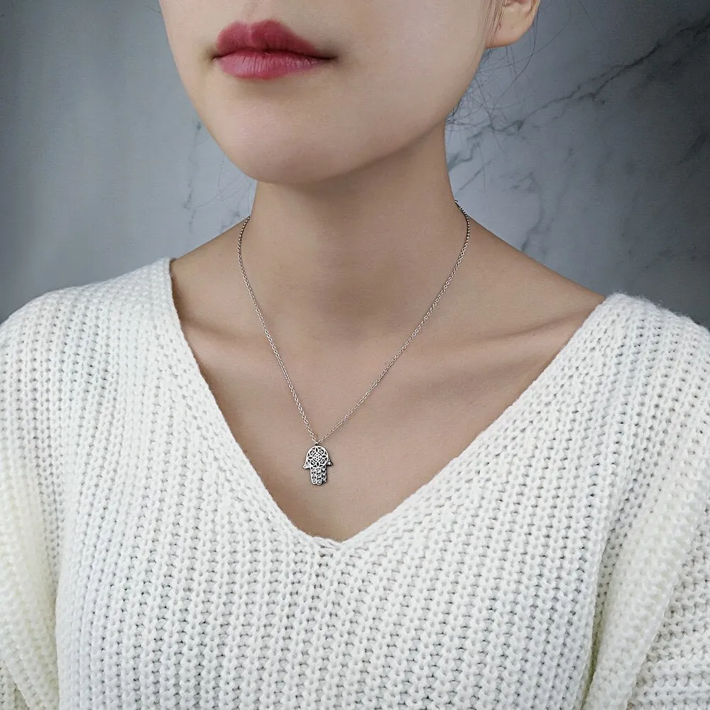 Hollow Hamsa Hand of Fatima Pendant Necklace