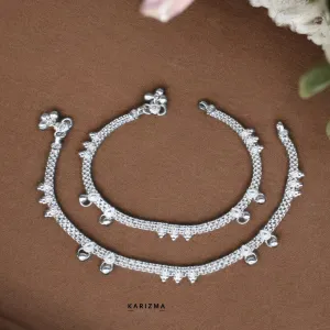 Indian Boho design Sterling Silver Indian women Anklets Ankle Pair 10.5"